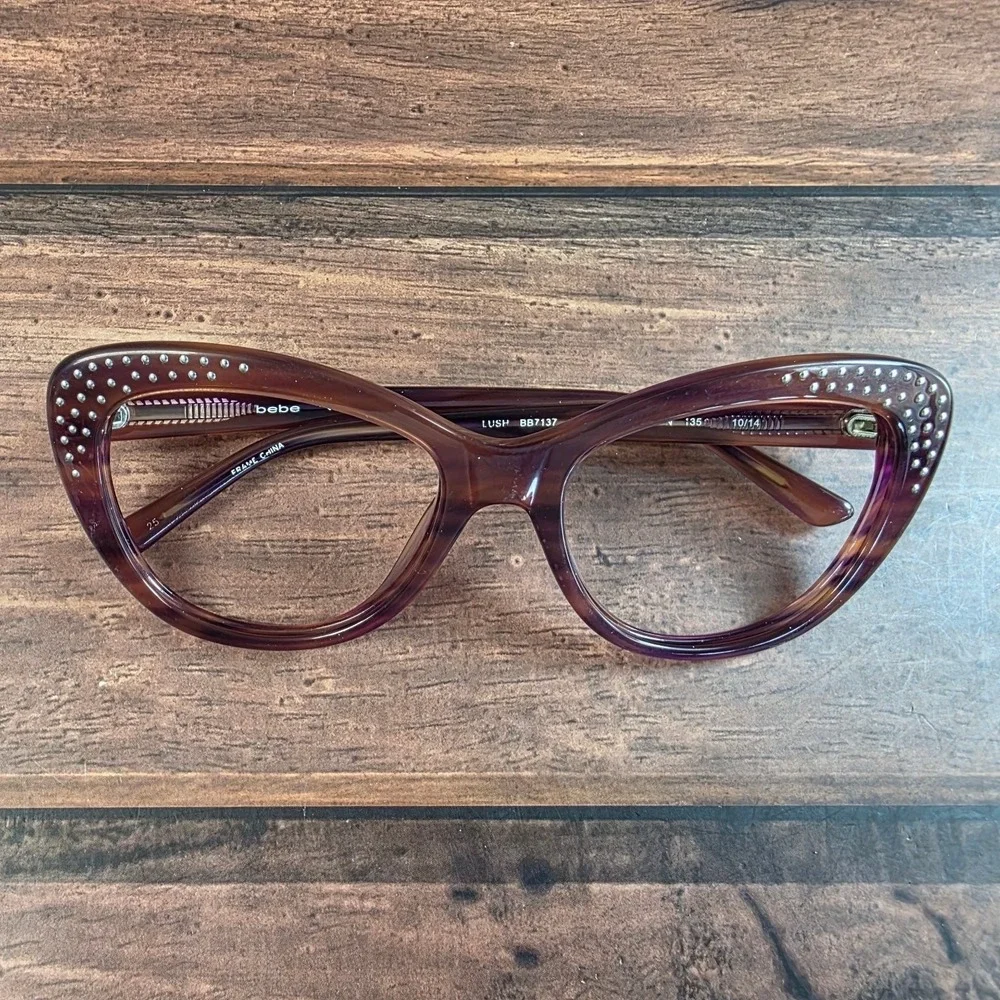 Bebe Lush BB7137 Berry Purple Cat Eye Eyeglass Frames 54-17-135 studded detail